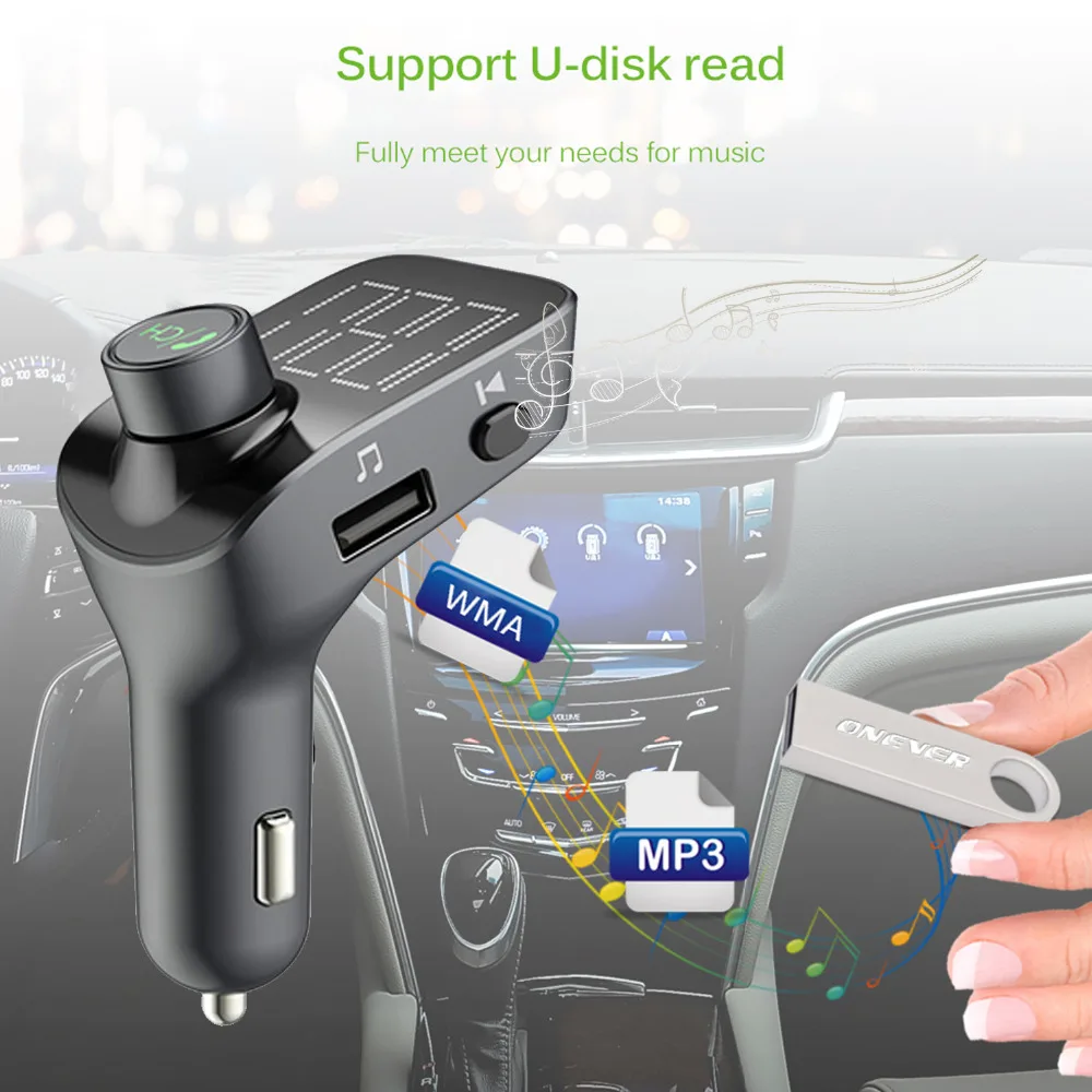 JINSERTA FM Transmitter Wireless Bluetooth Hands-free Car Kit AUX Modulator Audio Mp3 Player Dual USB Charger Read U Disk | Автомобили и