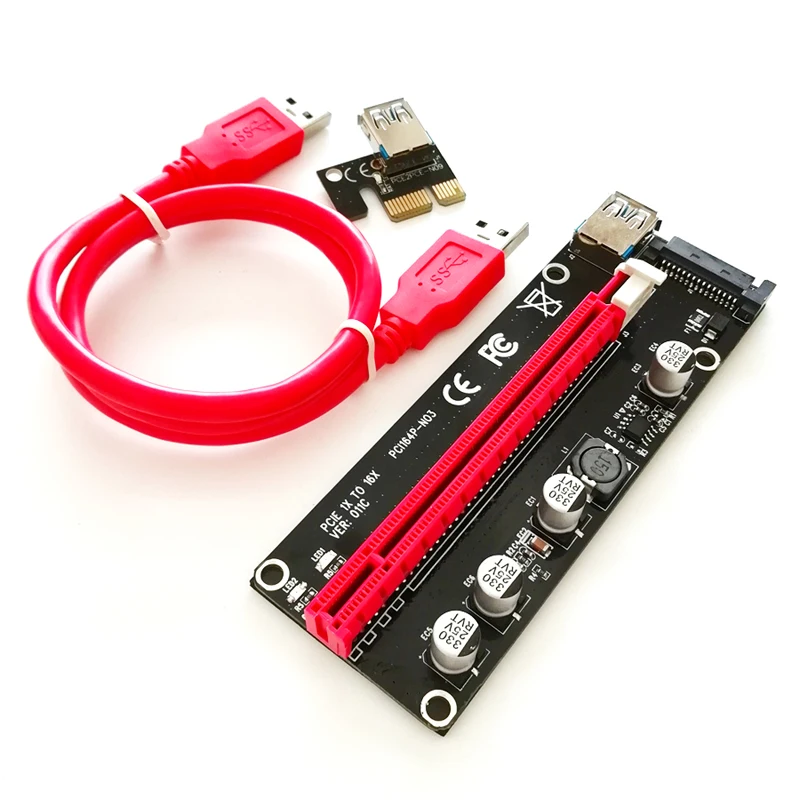 50 шт. Riser New VER011C PCI Express Card E 1X to 16X удлинитель USB 3 0 SATA Power LED для Antminer Bitcoin Miner Mining|Платы