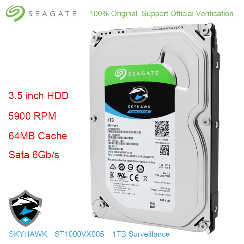 Original Seagate Internal HDD 1TB Skyhawk Video Surveillance Hard Disk Drive 3.5