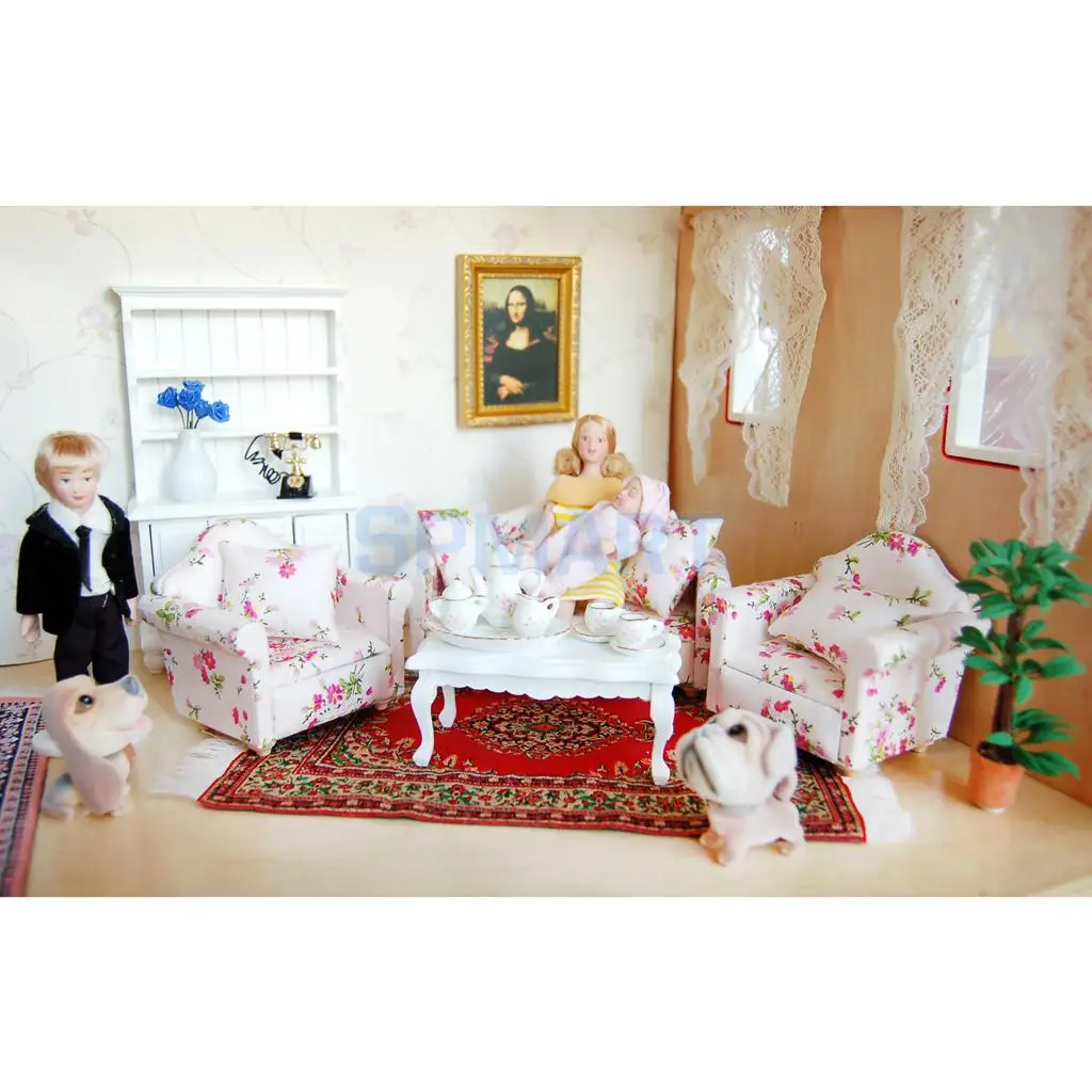 Dollhouse Miniature Porcelain Doll Lady in Striped Dress | Игрушки и хобби