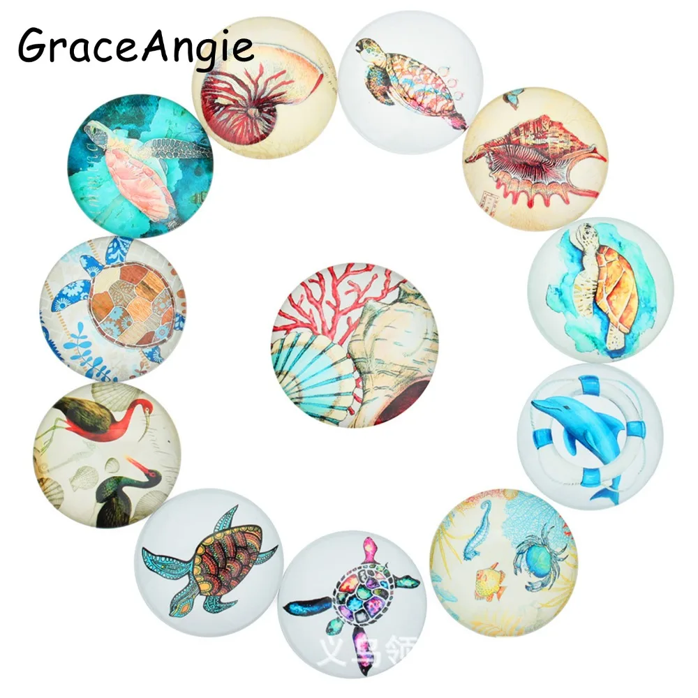 GraceAngie 20 шт. морская черепаха камея кабошон купол Дельфин стеклянный чехол с