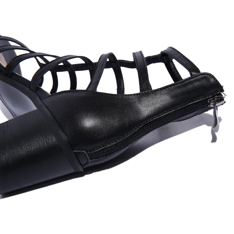 

2019 Summer Gladiator Sandals Women High Quality Genuine Leather Zipper Shoes Thick High Heels Open Toe Casual Shoes Female