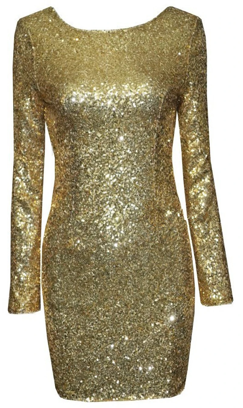 Новинка 2016 сексуальное платье с открытой спиной и длинным рукавом блестками