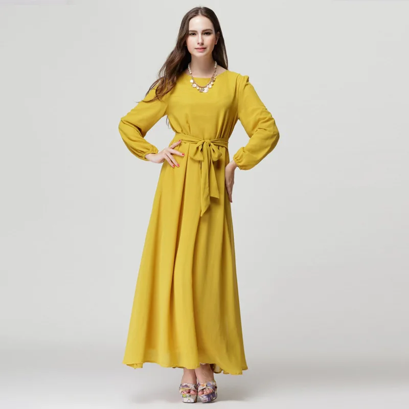 Хорошая доставка модное женское мусульманское платье с круглым вырезом и