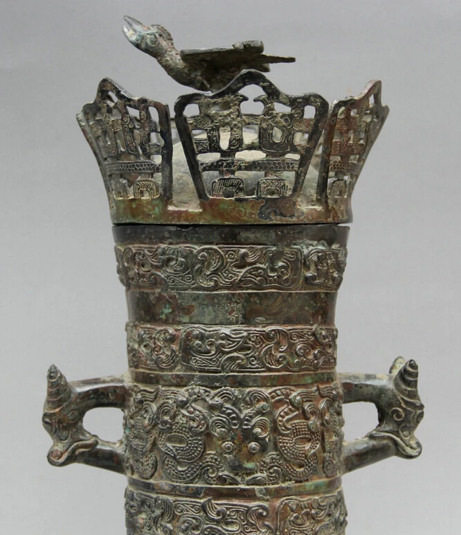 song voge gem S2242 19&quot Old China dynasty Bronze Beast Bird handle food water vessel Pot jar kettle | Дом и сад