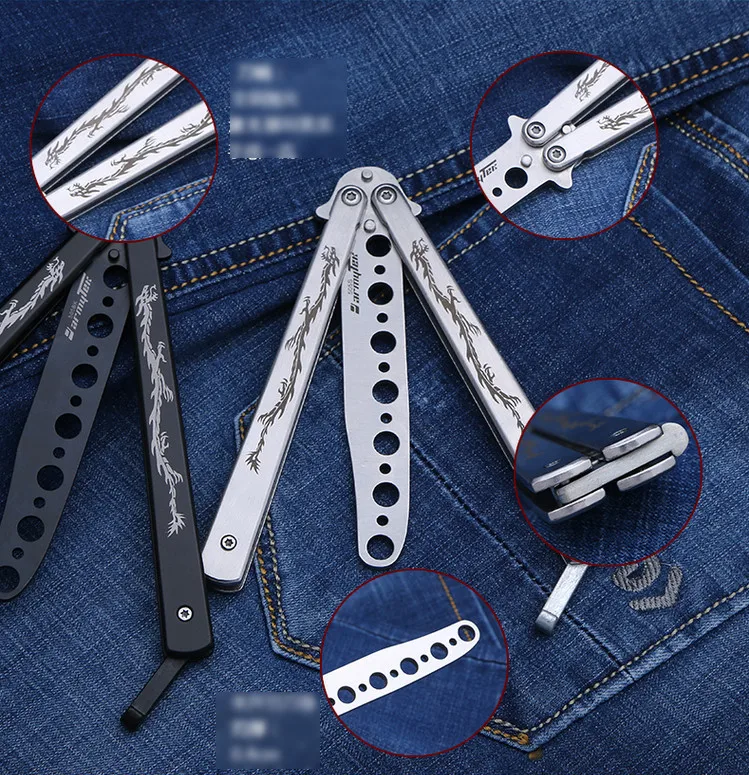 High Quality Dragon Butterfly Knife Toys Black Not sharp Stainless Steel Training no edge dull Flail Adult knife Children Gift | Игрушки и