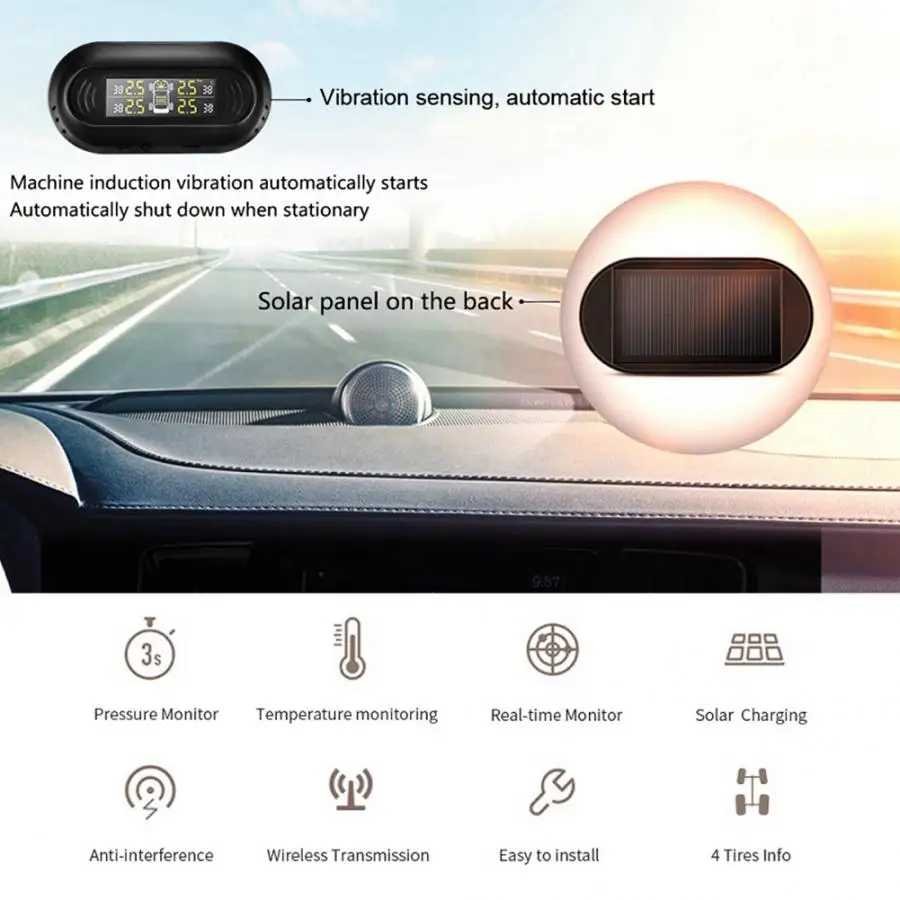 USB или солнечная зарядка автомобиля беспроводной солнечной энергии TPMS система мониторинга давления в шинах с 4 датчиками авто аксессуары