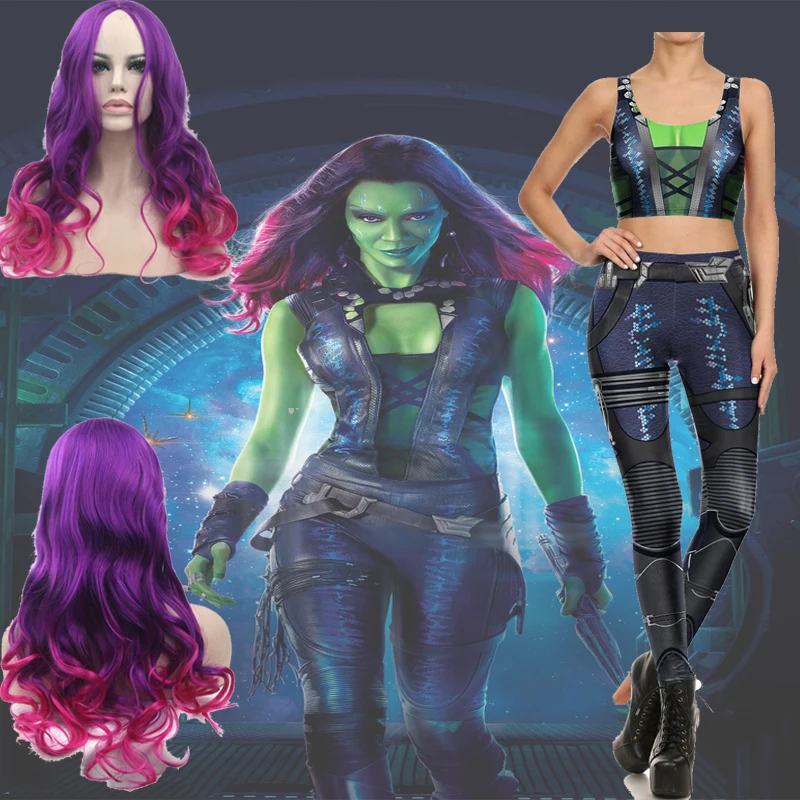 Мстители: война бесконечности Gamora косплей костюм супергероя на Хэллоуин Леггинсы с жилетом Йога костюм стражи Галактики