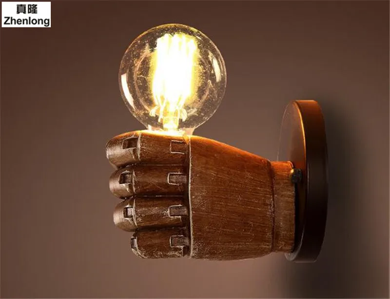 Wall Light Fist Shape Lamp Fisting Shop Led Bulb Retro Grey Lampe Avec Forme Sur Les Murs Oda Sol Anahtarı Holz Metal | Лампы и