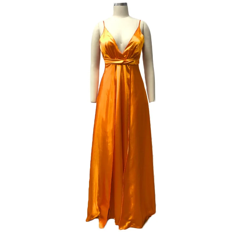 

Echoine Deep V Neck Sleeveless High Side Split Maxi Beach Dress Women Summer Club Night Party Long Tank Silk Dresses Vestidos