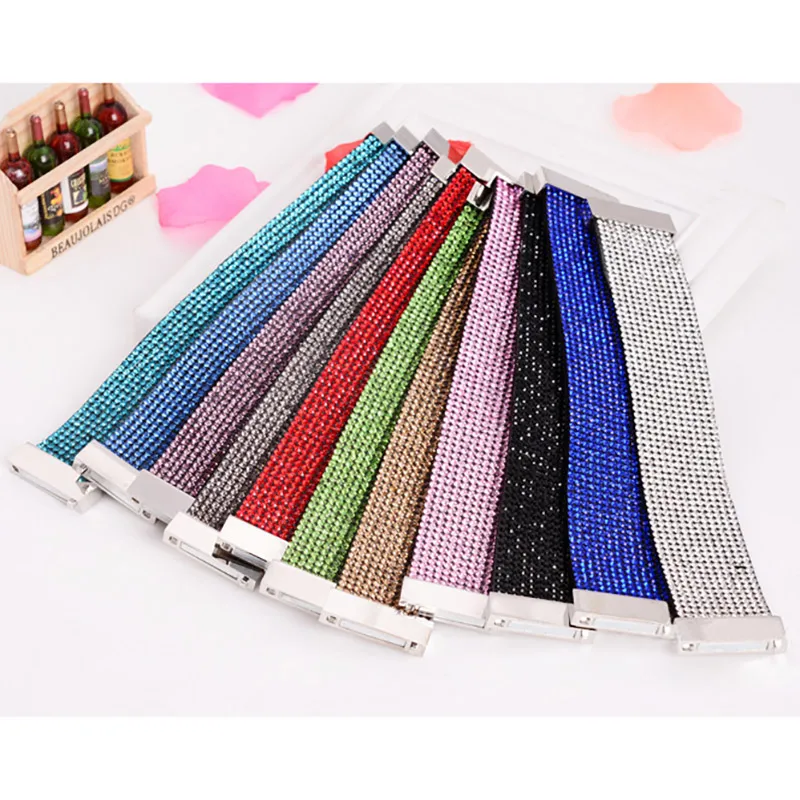 Crystal bracelet for women big wide full rhinestone leather pulseras mujer flannel wrap armbanden wristband | Украшения и