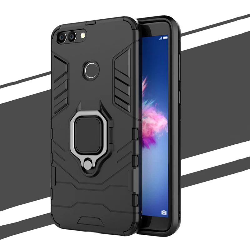 Черный Чехол-держатель для huawei Y6 Prime чехол-накладка на заднюю панель из мягкого ТПУ гибридное магнитное кольцо Броня чехол для huawei Y7 Prime Y9 PRIME чехол - Цвет: Черный