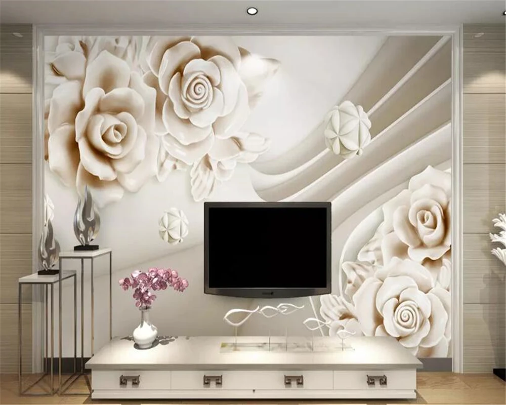 Фотообои Beibehang для стен 3D мурали с рельефным изображением розы и жадеитовой резьбой для интерьера дома на заднем плане гостиной.
