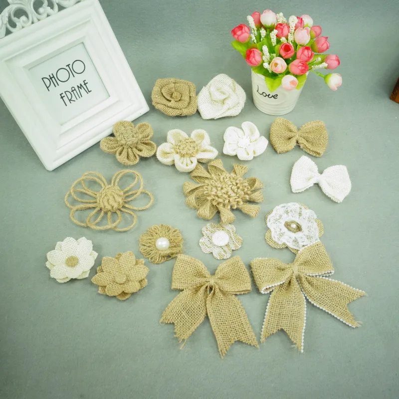 16 шт. ручной работы джут Гессе мешковины Жемчужный Цветок розы DIY Craft Сельский