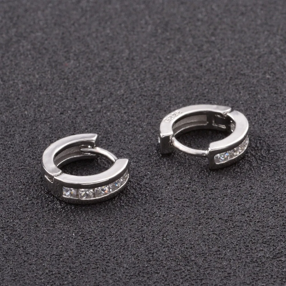 Серьги кольца с фианитами женские/мужские из серебра 925 пробы|silver plated hoop earrings|hoop