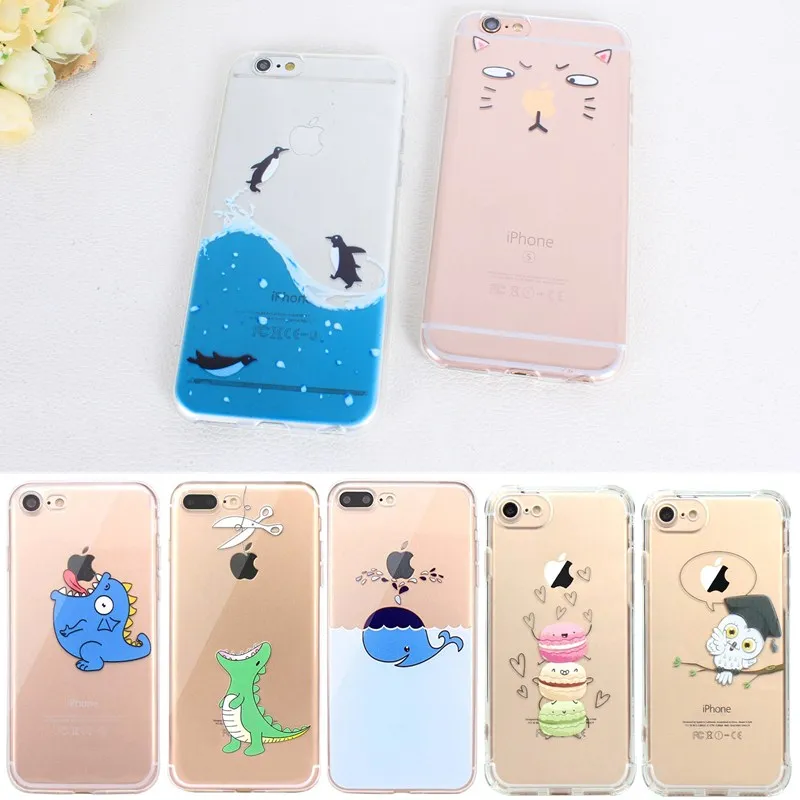 Прозрачный чехол для iphone 6s 6S 7 8 Plus мягкий силиконовый с милым животным динозавром