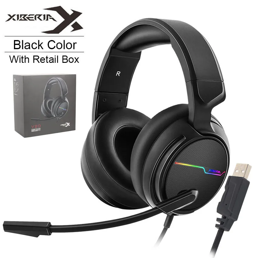 XIBERIA PC игровая гарнитура Virtual 7,1 объемный звук стерео Бас игровая гарнитура с микрофоном/светодиодный свет для компьютера геймера - Цвет: V20U with Retail Box