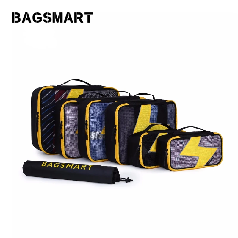 BAGSMART 7 Pcs/Set Nylon Packing Cubes For Clothes Travel Bags Shirts Waterproof Duffle Bag Organizers with Shoes Unisex | Багаж и сумки