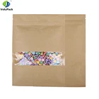 Бесплатная доставка, пакет из крафт-бумаги, оконный замок на молнии, пустой пакет для сушеных продуктов, фруктов, чая, подаропосылка пакет, плоские пакеты на молнии с автозастежкой, 100 шт.