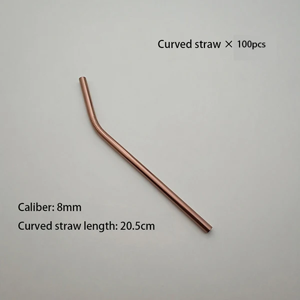 Rose Gold Curved Горячая 100 шт многоразовый металлический соломинка высокого качества 304 из нержавеющей стали Drinking0 тюбик для очищающего средства щетка пищевой сочный вечерние набор - Цвет: Rose Gold Curved