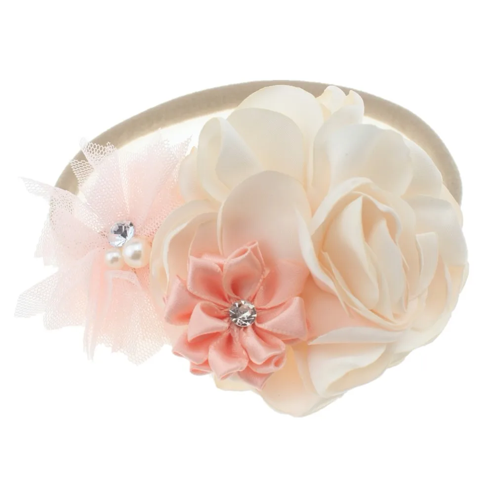1 шт. тюль цветы камелии жемчуг стразы повязка на голову для девочек эластичная