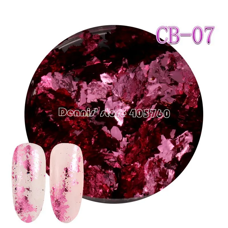 CB07 1 JAR Красочные Алюминий нерегулярные голографический Блеск Фольга косметическая пудра блёстки ногтей зеркало блестки, пайетки маникюр Советы CB - Цвет: CB07