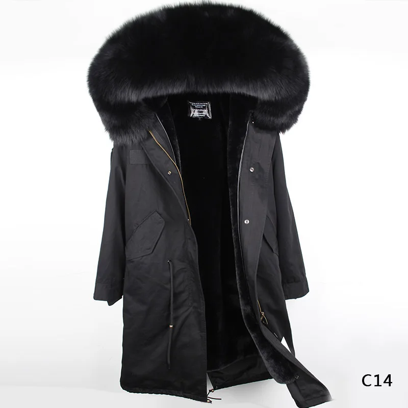 black fox fur collar Зимняя женская куртка с натуральным мехом размера плюс, парка из натурального меха енота, черная длинная куртка с подкладкой из меха енота для женщин - Цвет: black fox fur collar