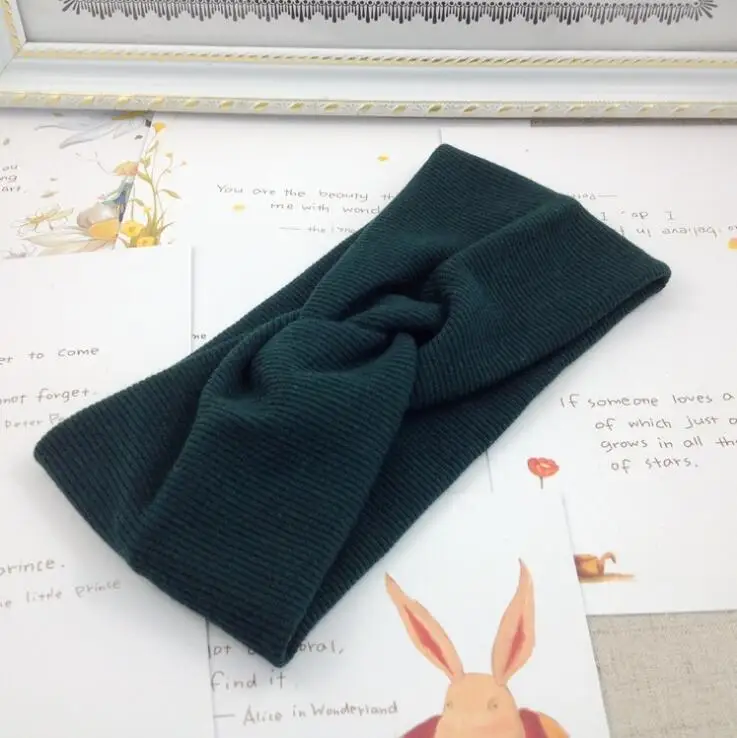 Green NEW Fashion Women Girls Elastic Hairbands Solid Color Bowknot Headwear Soft Cross Knot Headbands Hair Accessories - Цвет: Green