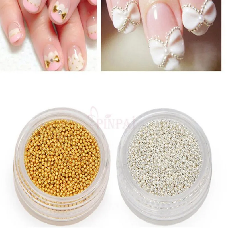 Nail Art Сталь мяч цвета: золотистый серебристый Икра маленькие бусины DIY Маникюр