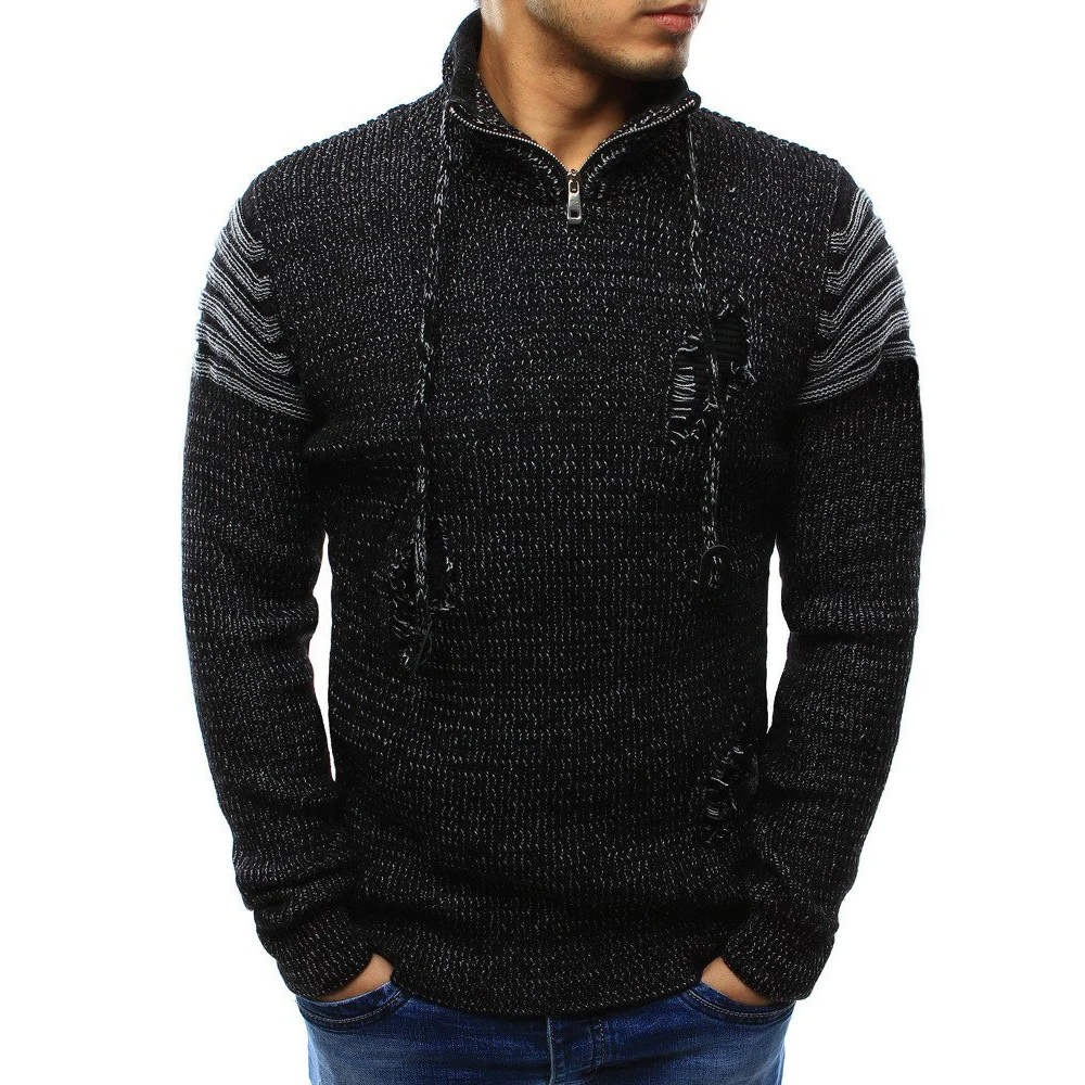 2018 осень зима мужской свитер Пуловеры простой разорванный Хлопковый вязаный с v