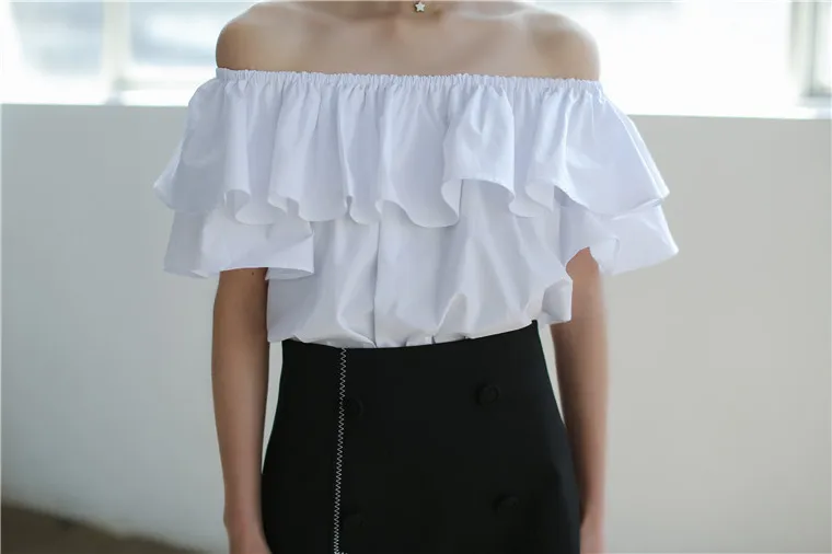 Топы с открытыми плечами для Для женщин 2019 Лето корейский стиль оборками