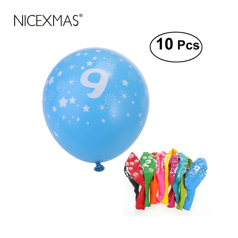 NICEXMAS, 10 шт., с днем рождения, 0-9, латексные шары, надувные воздушные шары, для дня рождения, свадьбы, вечеринки, украшения, гелиевые шары
