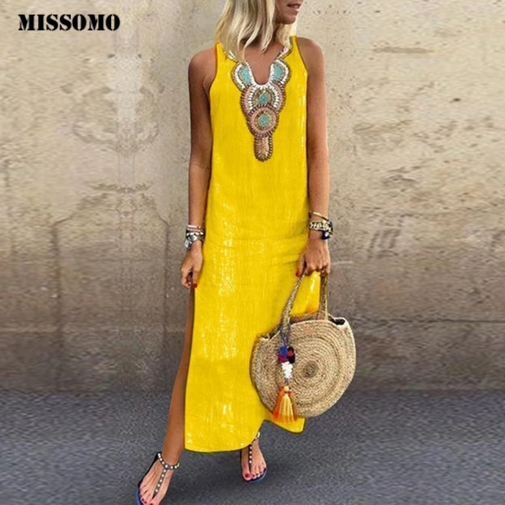 MISSOMO, женское летнее платье, платье от солнца, длинное женское пляжное платье,, с разрезом, мешковатое, кафтан, длинное платье