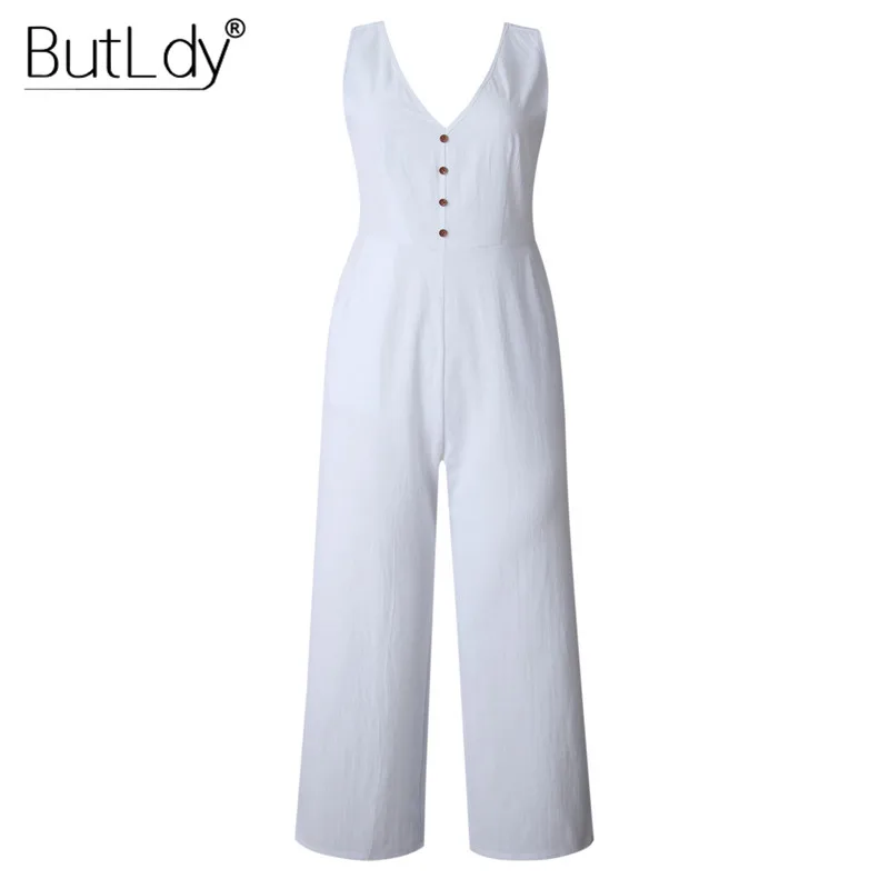 

Spring Summer Wide Leg Jumpsuit Women 2019 V Neck Casual Jumpsuits & Rompers Backless Loose Bodysuit Long Playsuits Trouser