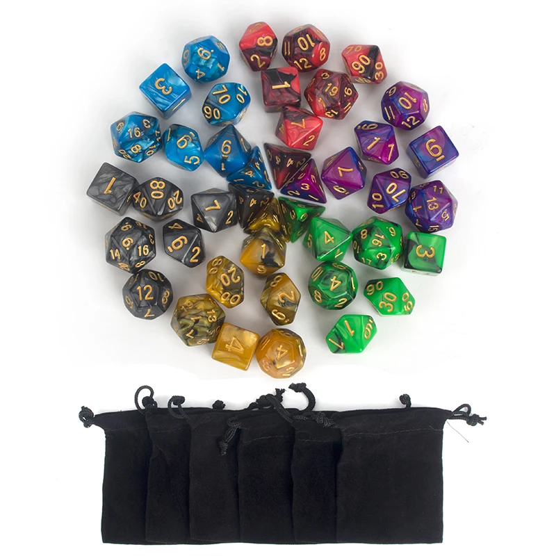 Акриловые многогранные кости для RPG MTG игры 7 шт./компл. 42 шт 6 набор с сумкой D4 D6 D8 D10