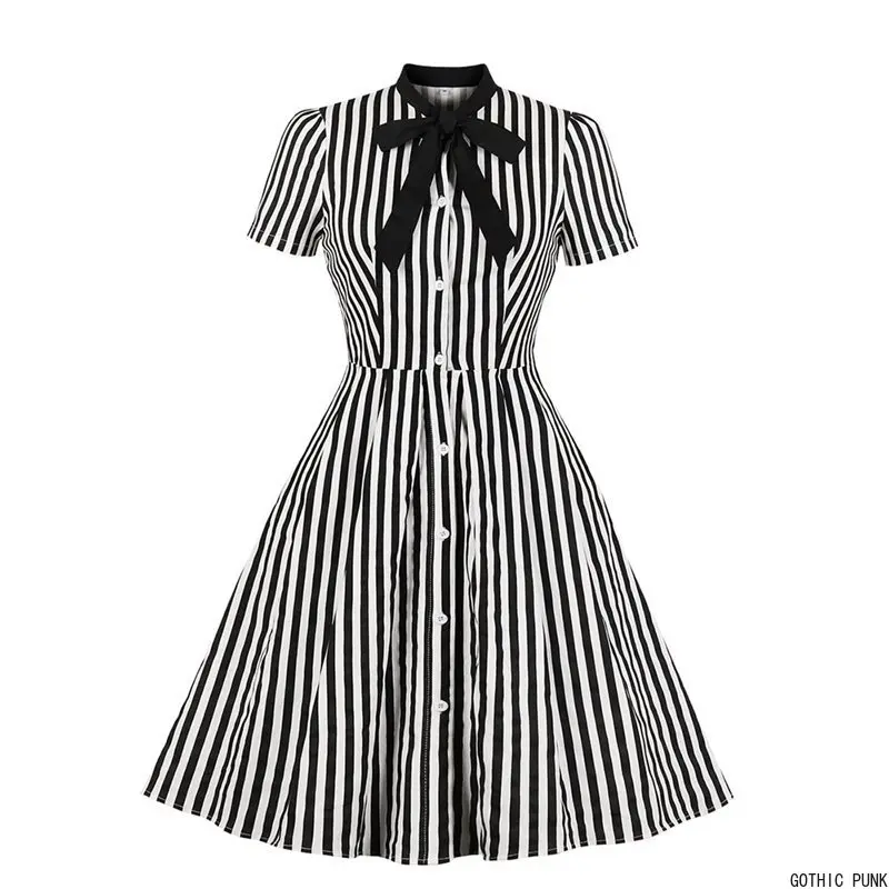 Женское винтажное платье в полоску Элегантное повседневное офисное стиле ретро