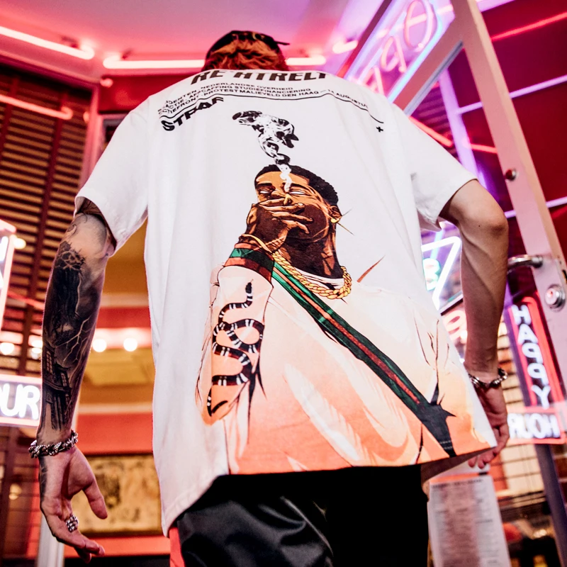 2019 летняя курительная черная голова портрет хип-хоп рубашка с короткими рукавами