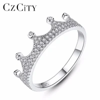 czcity 925 sterling silver sparkling crown stackable rings for women white zircon micro paved ring valentines day gift jewelry