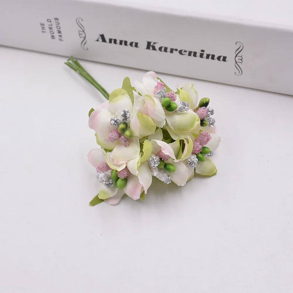 6pcs Silk Gradient Stamen Handmade Artificial Flower Bouquet Wedding Decoration DIY Wreath Gift Scrapbooking Craft Fake | Дом и сад