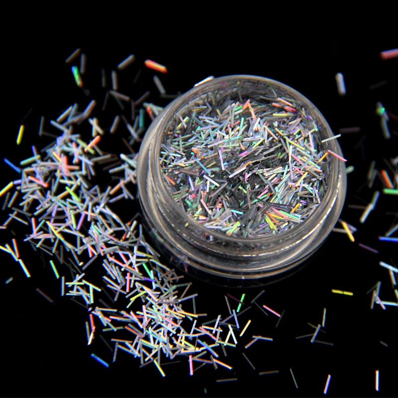 1jar тонкие переливающиеся голографические посыпать ногтей блестки бар блеск полосы кружева конфетти голографические блестки AB Цвет