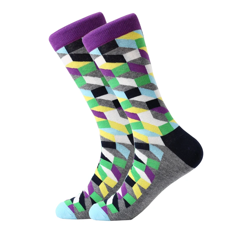 LETSBUY 5 pair/lot mens socks cotton colorful funny crew socks long vibrant socks for man business dress wedding gift socks