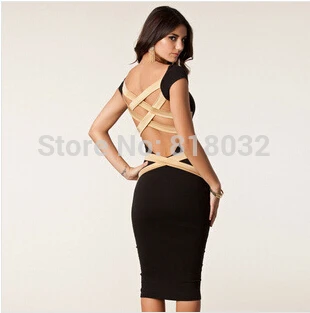 S M L XL XXL Plus Size 2014 Spring New Fashion Women Sexy Knee Length Black Bodycon Bandage Dress Celebrity Casual | Женская одежда