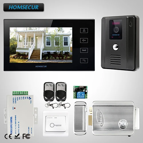 HOMSECUR 7 дюймовый проводной видеодомофон и аудиодомофон + черный монитор для