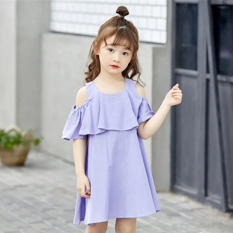 2019 Baby Girl Dress Casual Teenagers Kids Clothes Cotton Shoulder-less Vestidos Children Clothing Girls Summer Ruffles Dresses | Детская