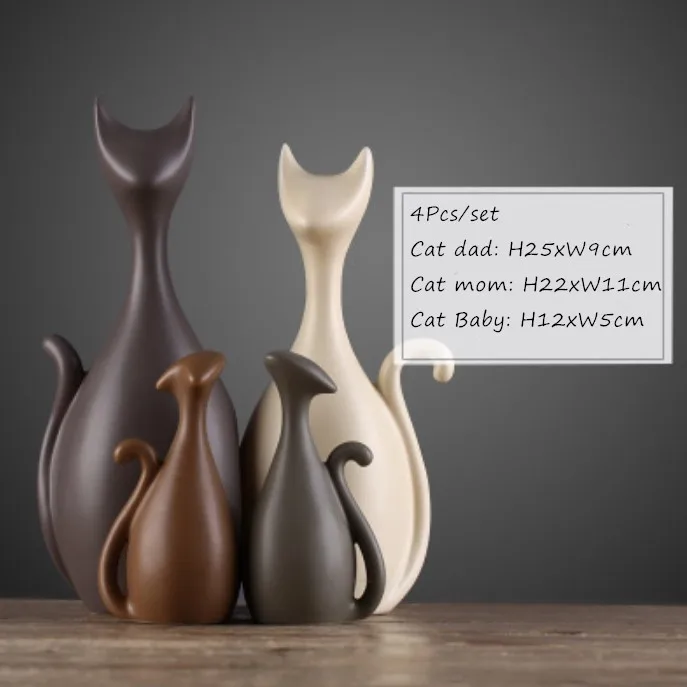 4Pcs Cats Скандинавские Керамические ремесла украшения для влюбленных домашний декор Ремесла керамические прекрасные подарки на день рождения фарфоровые статуэтки Свадебные украшения - Цвет: 4Pcs Cats