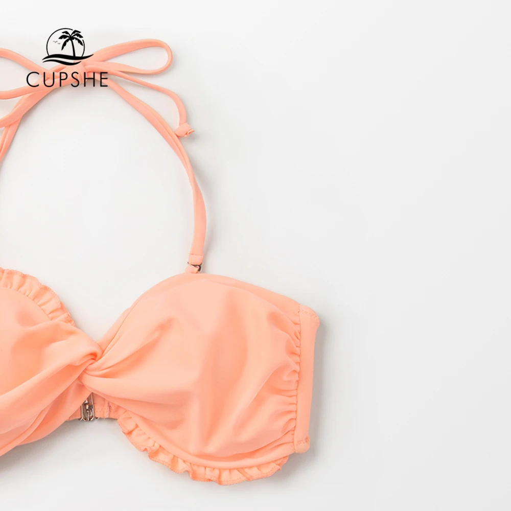 CUPSHE розовый и цветочный бандо женские комплекты бикини сладкий Холтер двойка