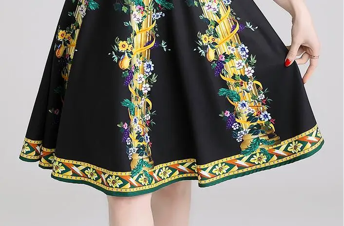 

New 2019 Summer Vintage Print Runway Dress Women Turn-down Collar Office Work Party Shirt Dresses