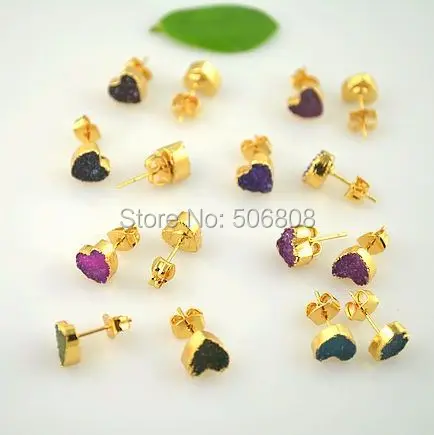 5 пар серьги-гвоздики смешанные цвета очаровательное сердце натуральный жеод Drusy