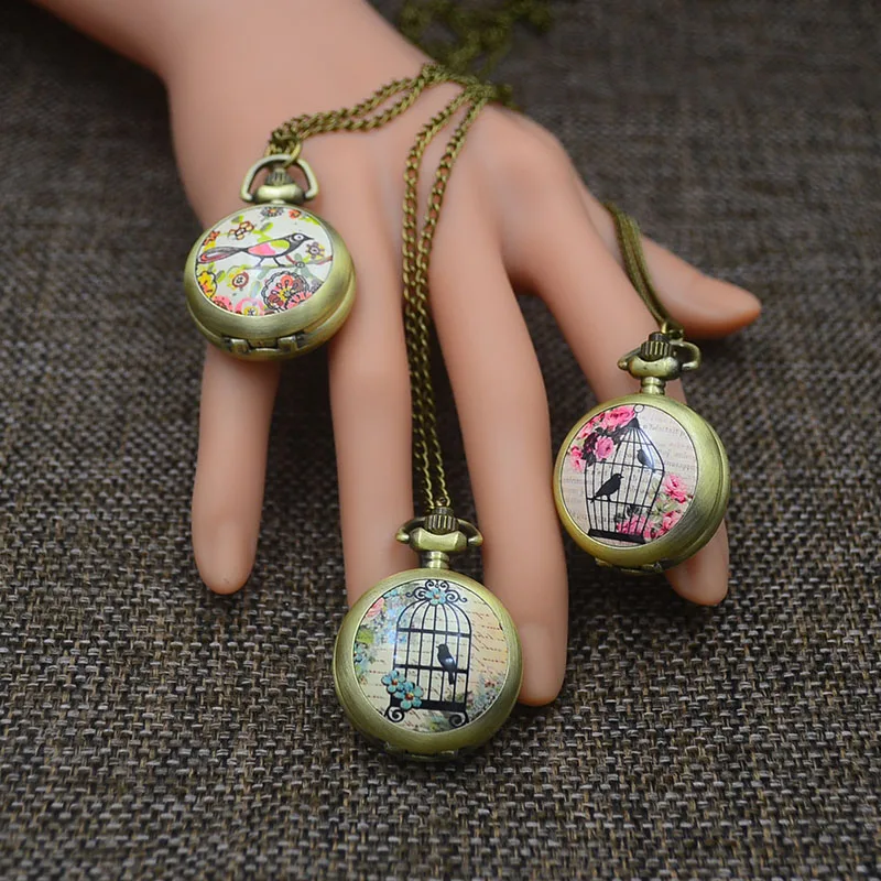 Бронзовые модные карманные часы с подвеской ожерельем женские кварцевые брелок