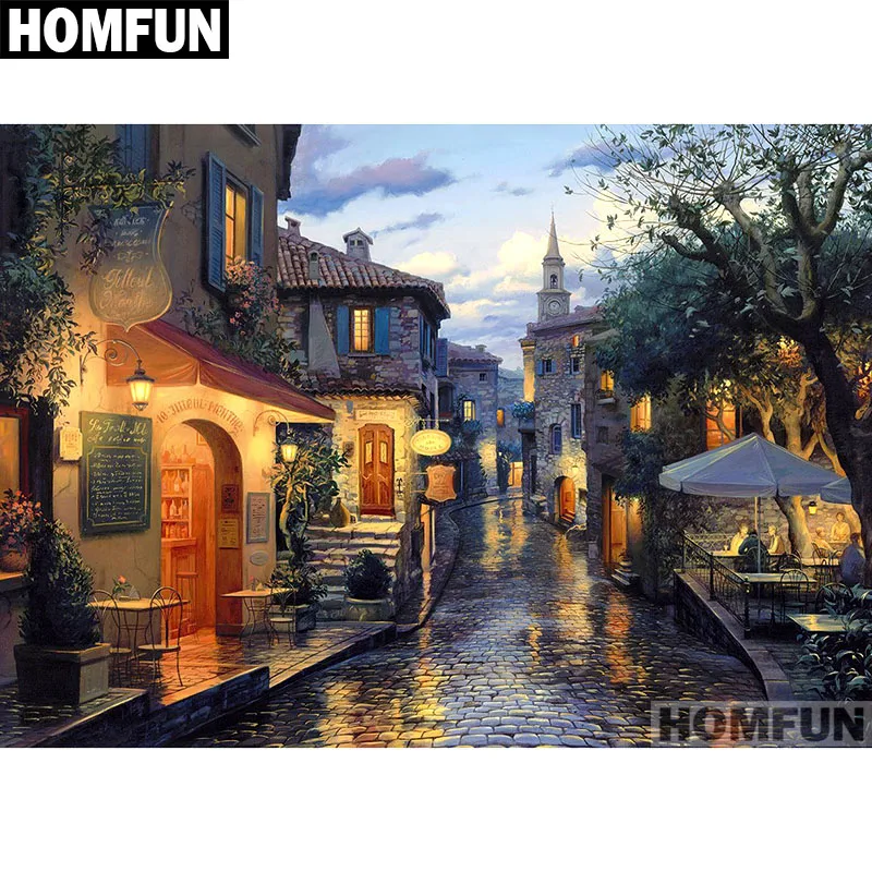 Алмазная живопись HOMFUN A01713 Ретро город полноразмерная/круглая вышивка крестиком